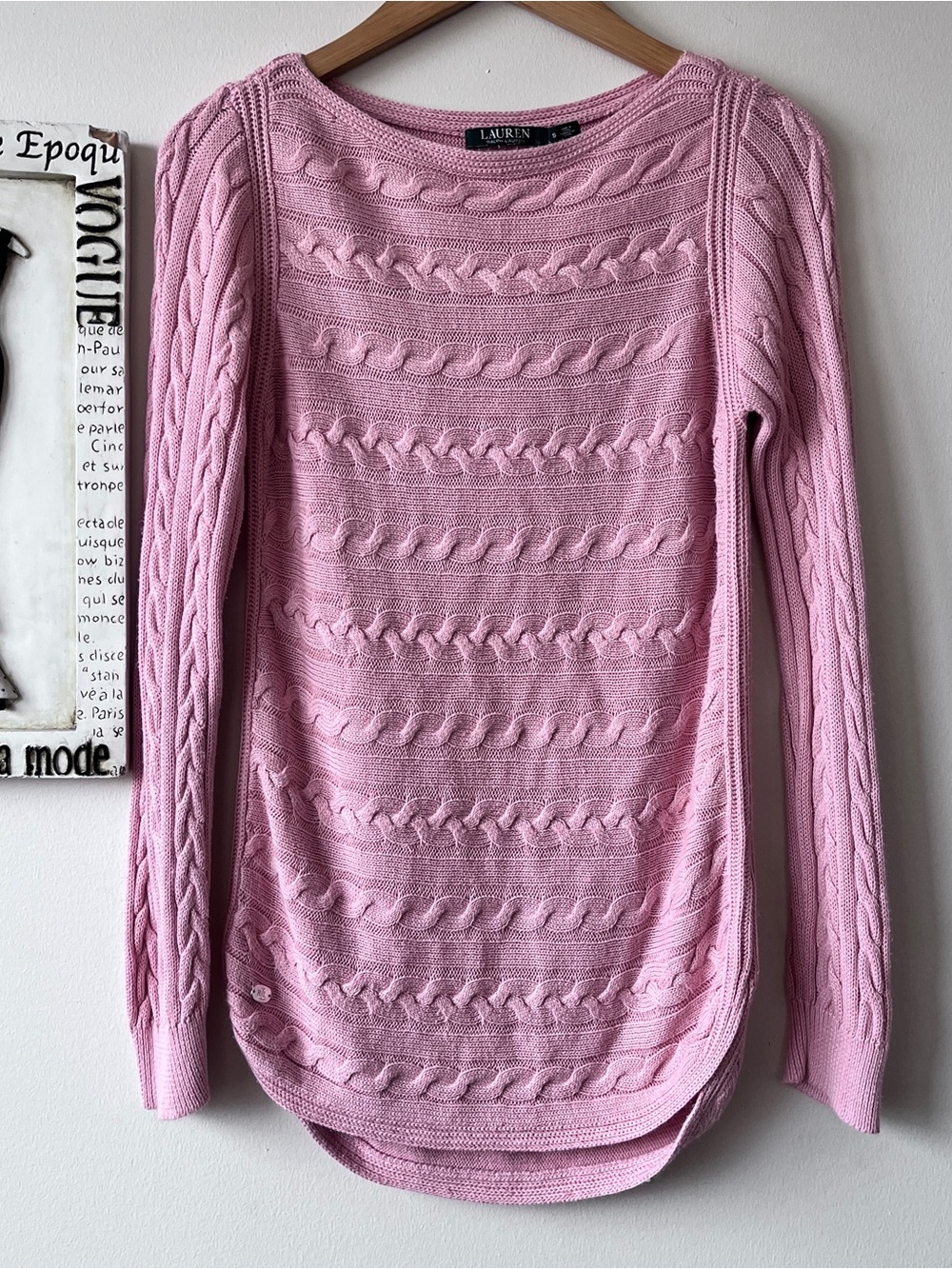 Lauren Ralph Lauren Pink Cable-Knit Pullover Boat Neck Sweater Size S